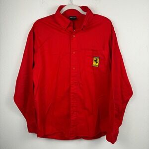 Ferrari Mens Long Sleeve Button Down Shirt Red Scuderia Logo Size L